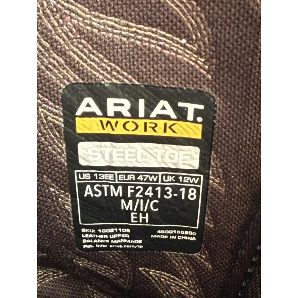 Gently Used Ariat Groundbreaker Square Steel Toe Brown Leather Embroidered 13EE